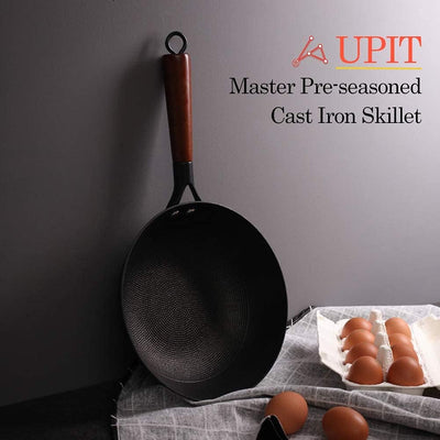 Master Preseasoned Cast Iron Skillet, Nonstick Rustproof Lightweight Pan with Wooden Handle, 9.5 Inches