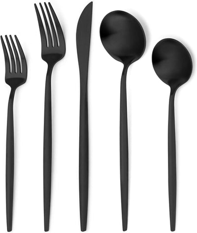Matte Black Silverware Set, 20-Piece Stainless Steel Flatware Cutlery Set for 4, Dishwasher Safe