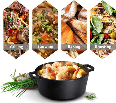 Cast Iron Dutch Ovens 5-Quart Double Pot Set with Loop Handles Camping Cast Iron 10 Inch for Indoor and Outdoor