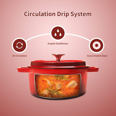 5QT Red Dutch Oven,Enameled Cast Iron Dutch Oven Casserole Dish, Large Loop Handles & Self-Basting Condensation Ridges on Lid