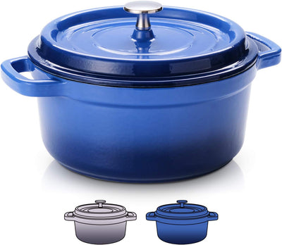6 Quart White Enameled Cast Iron Dutch Oven with Lid Bread Baking Pot Use on Gas Electric Oven for 6-8 People(Dark Blue)