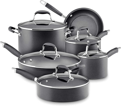 Advanced Hard Anodized Nonstick Cookware Pots and Pans Set, 11-Piece, Gray
