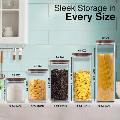 Square Glass Jars with Wood Lids Set of (2) 64 Fl Oz Airtight and Stackable Storage Containers for Kitchen Pantry or Bathroom BPA Free and Recyclable Canister for Food Cookies Coffee Pasta Sugar