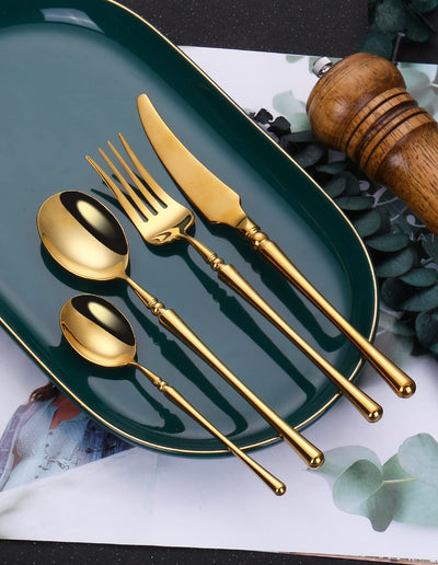 24-Piece Gold Cutlery Set,Stainless Steel Flatware Set for 6,Dinnerware Set for Restaurant,Tableware Set for Home and Hotel, Dishwasher Safety (Gold,24Pcs,B)