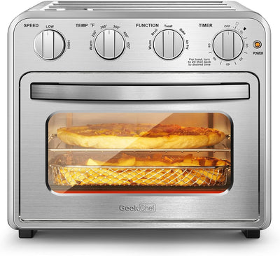 9 QT Air Fryer Toaster Oven Combo, 4 Slice Toaster Convection Air Fryer Oven Warm, Broil, Toast, Bake, Air Fry, Oil-Free, Accessories Included, Stainless Steel, Silver