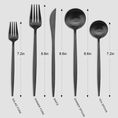 Silverware Set, Matte Black Flatware Cutlery Set Service for 4, Satin Finish 20 Piece Stainless Steel Utensils Set for Home and Restaurant, Dishwasher Safe