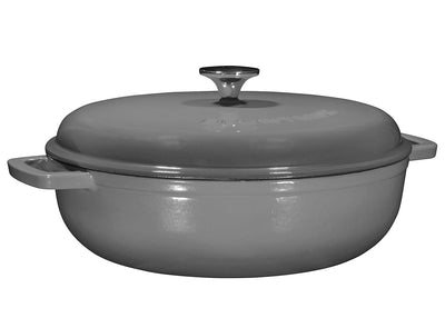 4.5 Quart Pre-Seasoned Enameled Cast Iron Dutch Oven with Dual Handles and Lid, Grey Cast Iron Skillet, Shallow Cookware Braising Pan for Cast Iron Casserole Dish, Crock Pot Covered