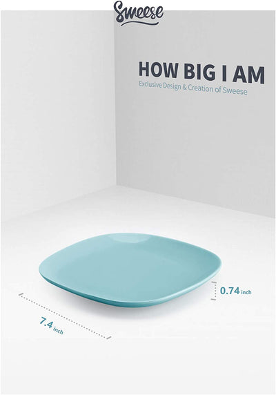 Dessert Plate Porcelain Square Salad Plates 7.4 Inch - Set of 6 Multicolor Microwave Safe Dinner Plate Hot Assorted Colors