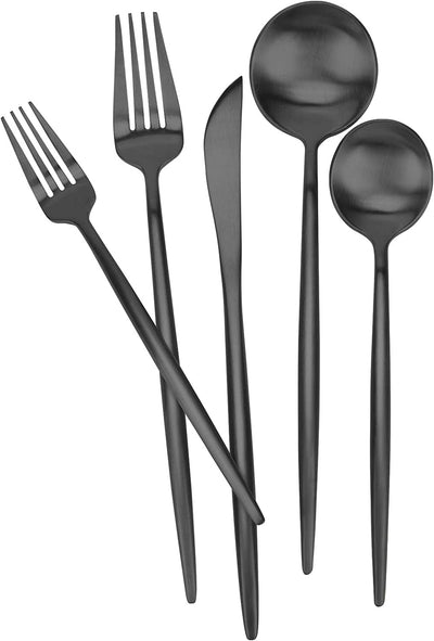 Matte Black Silverware Set 30 Pieces, FAMEWARE Stainless Steel Flatware Set，Service for 6，Kitchen Utensil Set, Tableware Cutlery Set, Satin Finished Polished & Dishwasher Safe