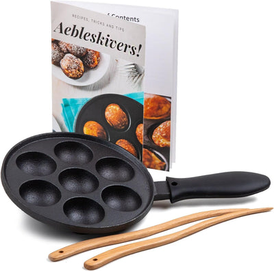 Cast Iron Aebleskiver Pan/Ebelskiver Pan/Ideal for Mini Pancake Mold, Cake Pop Pan, and Takoyaki Maker for Danish Stuffed (Black)